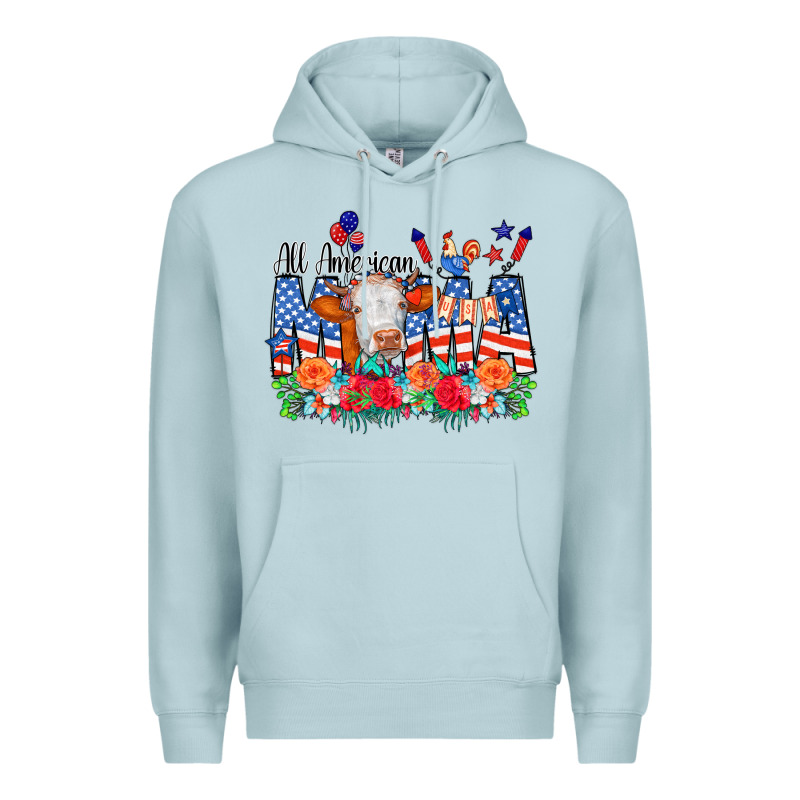All American Mama Cow Flowers Premium Hoodie by CowCowDesign | Teevron