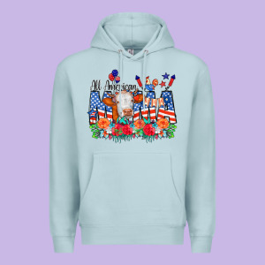 All American Mama Cow Flowers Premium Hoodie Designed By Cowcowdesign