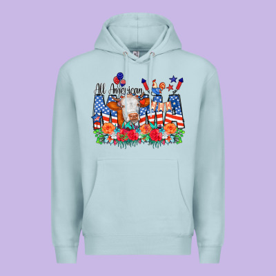 All American Mama Cow Flowers Premium Hoodie Designed By Cowcowdesign