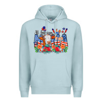 Blue Mist All American Mama Cow Flowers Premium Hoodie - CowCowDesign