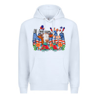 White All American Mama Cow Flowers Premium Hoodie - CowCowDesign