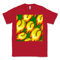 Red softball fire ball seamless pattern Classic Tee - BundleAndBundleShop