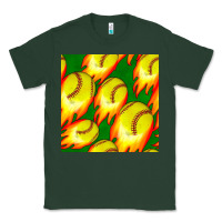 Sports Green softball fire ball seamless pattern Classic Tee - BundleAndBundleShop