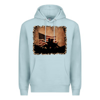 Blue Mist America Western Cowboy and Cowgirl Leopard Frame Premium Hoodie - CowCowDesign
