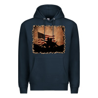Navy America Western Cowboy and Cowgirl Leopard Frame Premium Hoodie - CowCowDesign