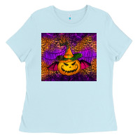 Baby Blue halloween jack o'lantern tumbler Ladies Tee - Jasminsmagicworld