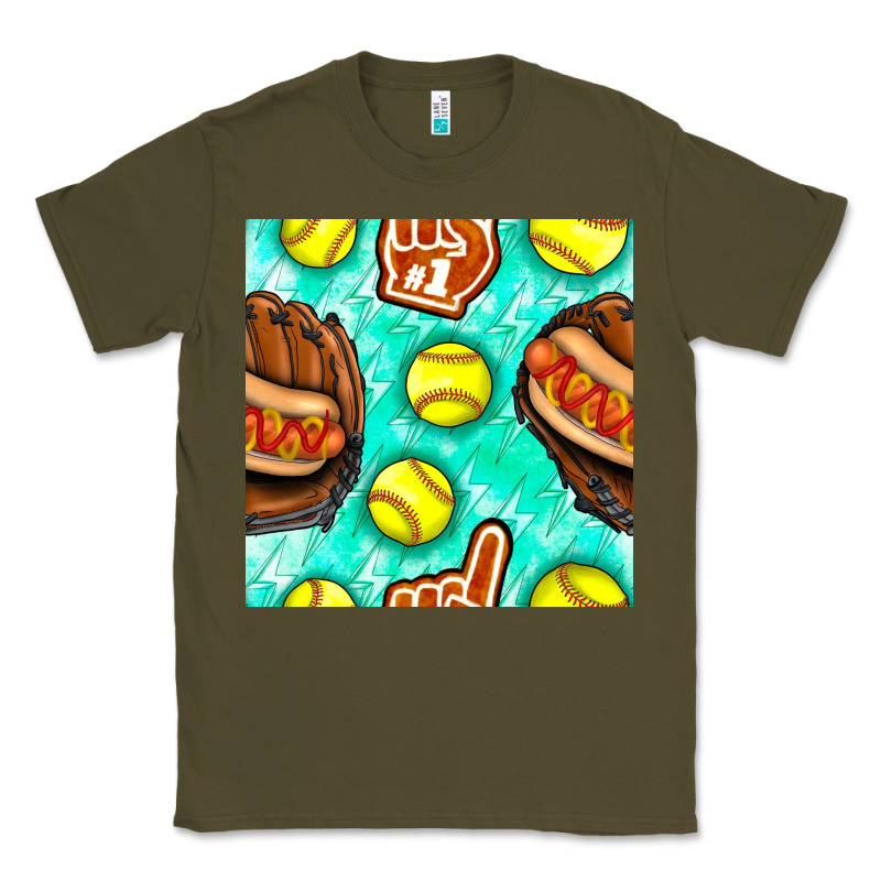 Softball Glove And Hotdog Seamless Pattern Classic Tee by BundleAndBundleShop | Teevron