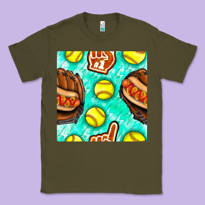 Softball Glove And Hotdog Seamless Pattern Classic Tee Designed By Bundleandbundleshop