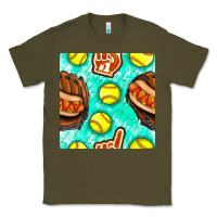 Army Green softball glove and hotdog seamless pattern Classic Tee - BundleAndBundleShop