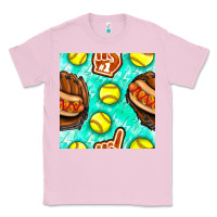 Bubblegum Pink softball glove and hotdog seamless pattern Classic Tee - BundleAndBundleShop