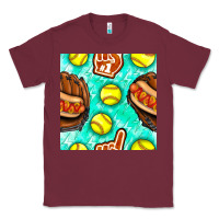 Burgundy softball glove and hotdog seamless pattern Classic Tee - BundleAndBundleShop