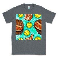 Charcoal Heather softball glove and hotdog seamless pattern Classic Tee - BundleAndBundleShop