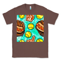 Chestnut softball glove and hotdog seamless pattern Classic Tee - BundleAndBundleShop