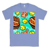 Colony Blue softball glove and hotdog seamless pattern Classic Tee - BundleAndBundleShop