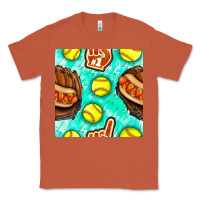 Copper softball glove and hotdog seamless pattern Classic Tee - BundleAndBundleShop