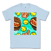 Dusty Blue softball glove and hotdog seamless pattern Classic Tee - BundleAndBundleShop