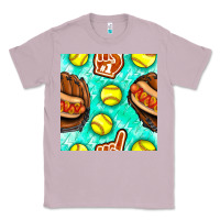 Lilac softball glove and hotdog seamless pattern Classic Tee - BundleAndBundleShop