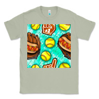 Matcha softball glove and hotdog seamless pattern Classic Tee - BundleAndBundleShop