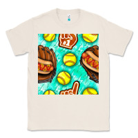 Natural softball glove and hotdog seamless pattern Classic Tee - BundleAndBundleShop