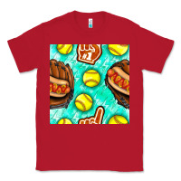 Red softball glove and hotdog seamless pattern Classic Tee - BundleAndBundleShop