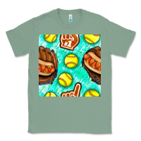 Sage softball glove and hotdog seamless pattern Classic Tee - BundleAndBundleShop