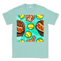 Seafoam softball glove and hotdog seamless pattern Classic Tee - BundleAndBundleShop