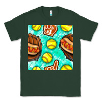 Sports Green softball glove and hotdog seamless pattern Classic Tee - BundleAndBundleShop