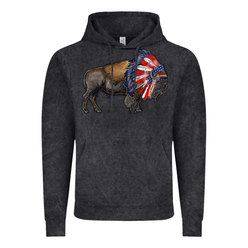 American Bison With Indian Headdress Vintage Hoodie by RanaPortraitStore | Teevron