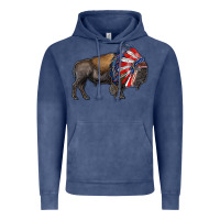 Vintage Denim american bison with indian headdress Vintage Hoodie - RanaPortraitStore