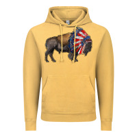 Vintage Mustard american bison with indian headdress Vintage Hoodie - RanaPortraitStore