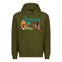 Army Green American Girl, western Cowhide Premium Hoodie - CowCowDesign
