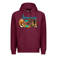 Burgundy American Girl, western Cowhide Premium Hoodie - CowCowDesign