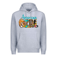 Heather Grey American Girl, western Cowhide Premium Hoodie - CowCowDesign
