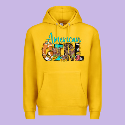 American Girl, Western Cowhide Premium Hoodie Designed By Cowcowdesign