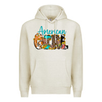Oatmeal Heather American Girl, western Cowhide Premium Hoodie - CowCowDesign