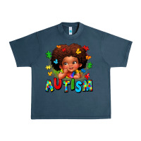 Midnight Navy autism afro girl Urban Heavy Tee - LillyAllenDesigns