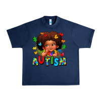 Navy autism afro girl Urban Heavy Tee - LillyAllenDesigns