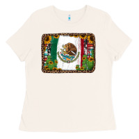 Bone mexican flag background with cactus and sunflower Ladies Tee - Jasminsmagicworld