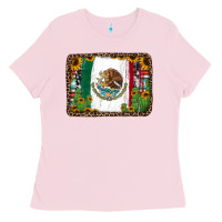 Bubblegum Pink mexican flag background with cactus and sunflower Ladies Tee - Jasminsmagicworld