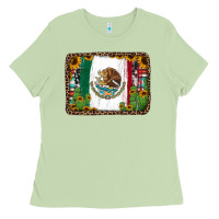 Matcha mexican flag background with cactus and sunflower Ladies Tee - Jasminsmagicworld