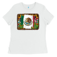 White mexican flag background with cactus and sunflower Ladies Tee - Jasminsmagicworld