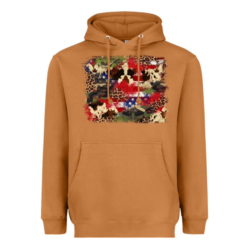 4th Of July American Flagcowhide  Leopard Backgrou Heavyweight Hoodie by FaDigitalArtStudio | Teevron