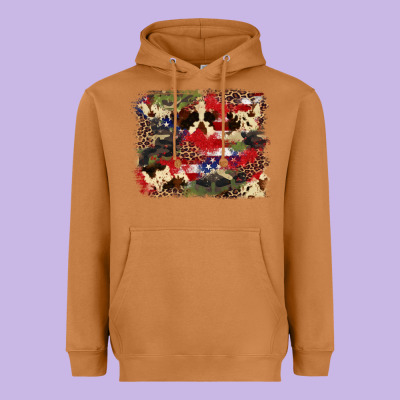 4th Of July American Flagcowhide  Leopard Backgrou Heavyweight Hoodie Designed By Fadigitalartstudio