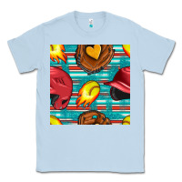 Dusty Blue softball helmet and glove with serape seamless pattern Classic Tee - BundleAndBundleShop