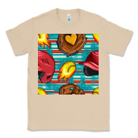 Mushroom softball helmet and glove with serape seamless pattern Classic Tee - BundleAndBundleShop