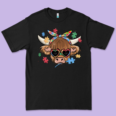 Autism Awareness Cow Premium Tee Designed By Maliassmallbusiness