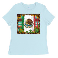 Baby Blue mexican flag background with cactus and sunflower tumbler Ladies Tee - Jasminsmagicworld