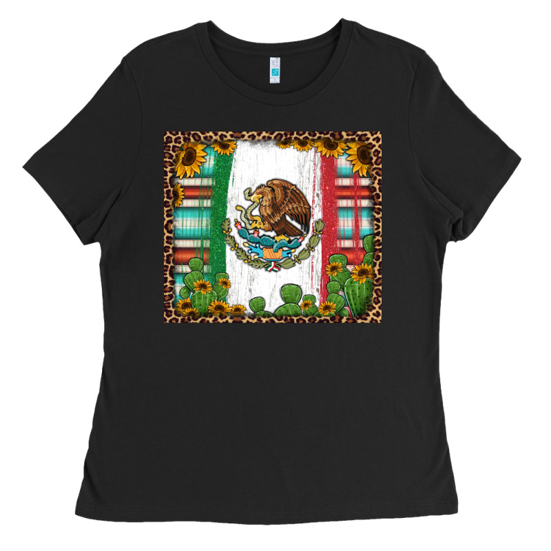 Mexican Flag Background With Cactus And Sunflower Tumbler Ladies Tee by Jasminsmagicworld | Teevron