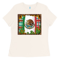 Bone mexican flag background with cactus and sunflower tumbler Ladies Tee - Jasminsmagicworld