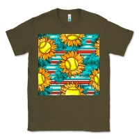 Army Green softball sunflowers with serape seamless pattern Classic Tee - BundleAndBundleShop